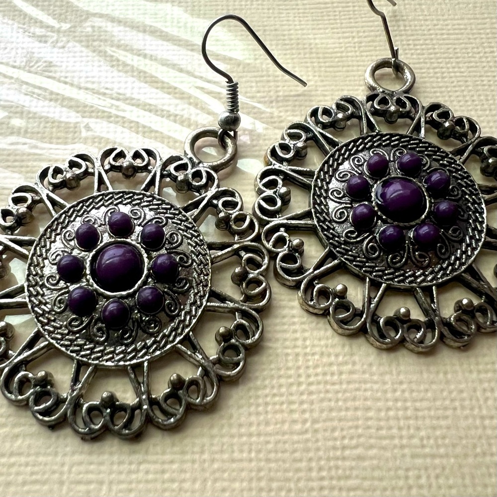 Whimsical Purple Mandala Earrings